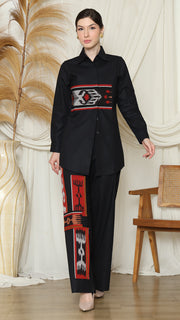 BLACK RED IKAT TUNIC OVERSIZED TOP