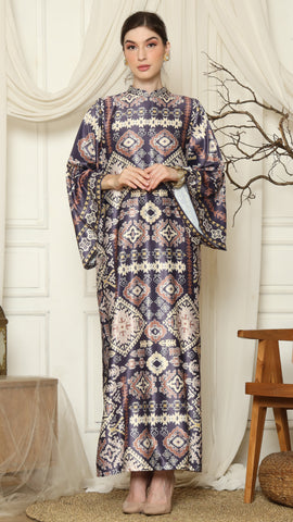 Burgundy Ikat Gold Long Sleeve Dress Kanzi Collection Burgundy Ikat Gold Long Sleeve Dress Kanzi Collection