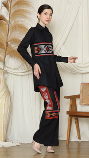 BLACK RED IKAT TUNIC OVERSIZED TOP