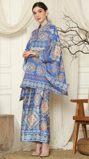 Blue Ikat Gold V-neck Sarong Set