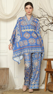 Blue Ikat Gold V-neck Pant Set