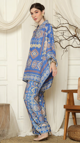 Blue Ikat Gold V-neck Pant Set