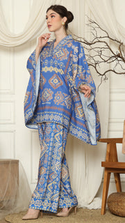 Blue Ikat Gold V-neck Pant Set