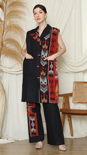 Asymetric Red Tribal Ikat Cape