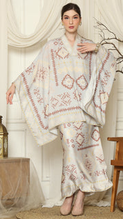 Light Grey Ikat Gold V-neck Sarong Set