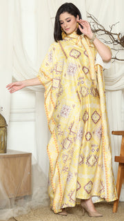 Yellow Ikat Gold HC Short Sleeve Kaftan