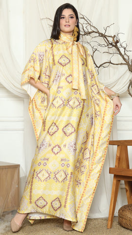 Yellow Ikat Gold HC Short Sleeve Kaftan