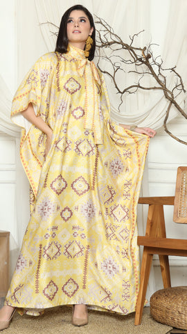 Yellow Ikat Gold HC Short Sleeve Kaftan