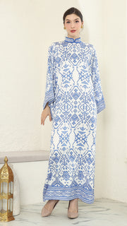 White Blue Songket Long Dress