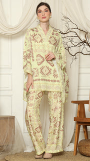 Lime Ikat Gold V-neck Pants Set