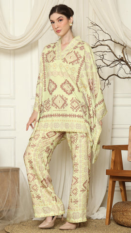 Lime Ikat Gold V-neck Pants Set