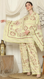 Lime Ikat Gold V-neck Pants Set