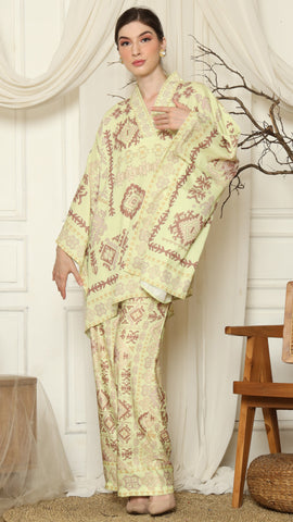 Lime Ikat Gold V-neck Pants Set