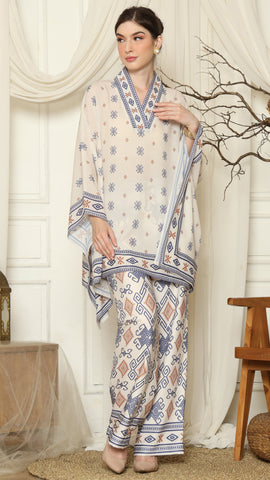 Ivory Ikat Sumba V-Neck Pants Set