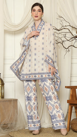 Ivory Ikat Sumba V-Neck Pants Set