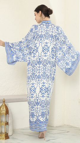 White Blue Songket Long Dress