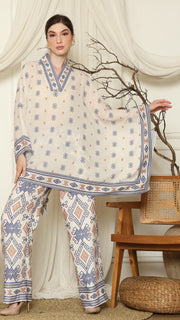 Ivory Ikat Sumba V-Neck Pants Set