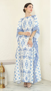 Blue White Songket Short Sleeve Kaftan