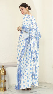 Blue White Songket Short Sleeve Kaftan