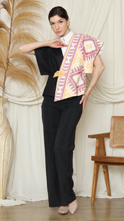 Asymmetric Black Pink Ikat Chongsam Outer