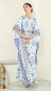 Blue White Songket Short Sleeve Kaftan