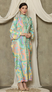 Green  Abstract High Collar Long Kaftan