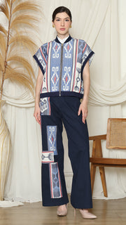 BLUE TRIBAL PATCH IKAT PANTS