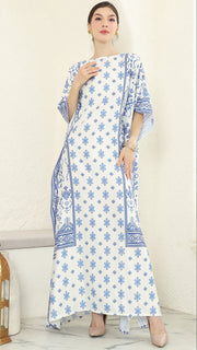 Blue White Songket Short Sleeve Kaftan