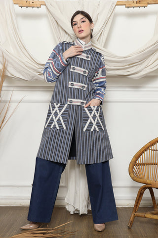 Blue Stripe Military Ikat Outer