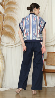 BLUE TRIBAL PATCH IKAT PANTS