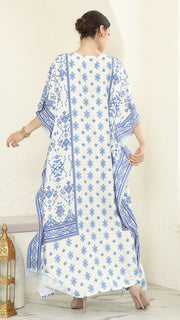 Blue White Songket Short Sleeve Kaftan