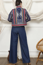 Blue Stripe Handwoven Ikat Chongsam Jacket