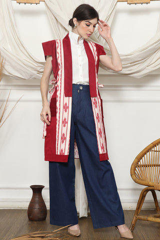 Red and White Ikat Kimono