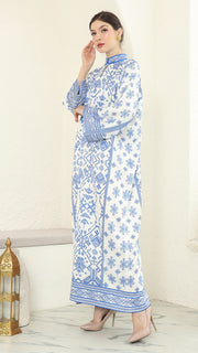 Blue White Songket Long Dress