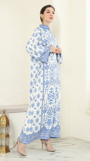 Blue White Songket Long Dress