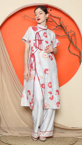 GREY ORIENTAL FLORAL CHONGSAM