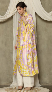 Yellow Pink Abstract Button Kaftan