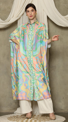 Green Abstract Button Kaftan