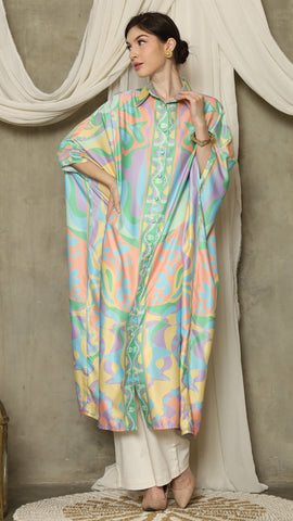 Green Abstract Button Kaftan