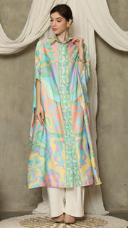 Green Abstract Button Kaftan