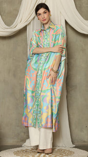 Green Abstract Button Kaftan