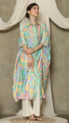 Green Abstract Button Kaftan