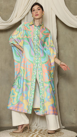 Green Abstract Button Kaftan