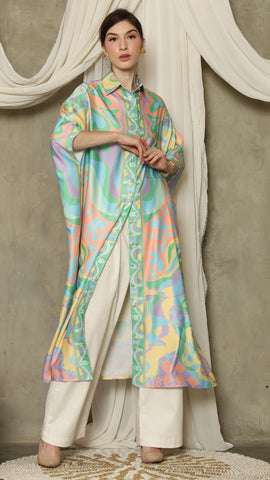 Green Abstract Button Kaftan