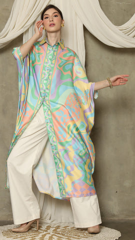 Green Abstract Button Kaftan