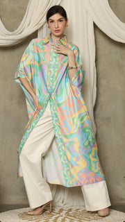 Green Abstract Button Kaftan