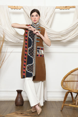 Mustard Handwoven Ikat Chongsam Vest