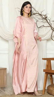 Dusty Pink Short Sleeve Plain Songket Kaftan