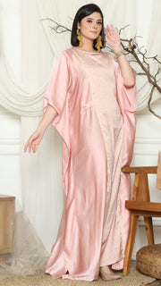 Dusty Pink Short Sleeve Plain Songket Kaftan