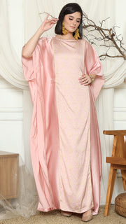 Dusty Pink Short Sleeve Plain Songket Kaftan